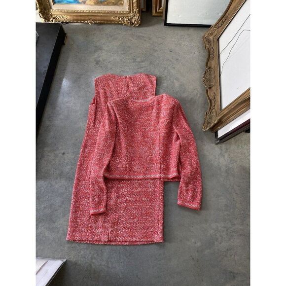 St. John Suit Dress Set Size 8 Wool Blend Tweed Pink Coral White St Classic - Picture 6 of 15